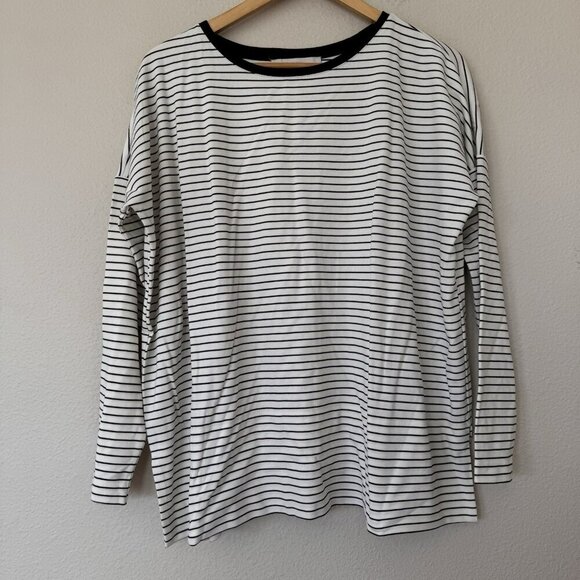 Loft Womans Size Small Pullover White Black Striped Long Sleeve Shirt - Picture 1 of 7